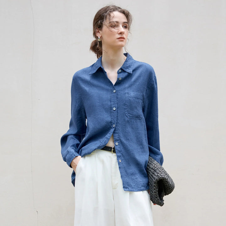 Olivia Bennet | Linen Shirt for Women, Relaxed Fit, White