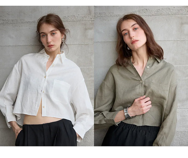 Olivia Bennet | Cropped Long Sleeve Linen Shirt