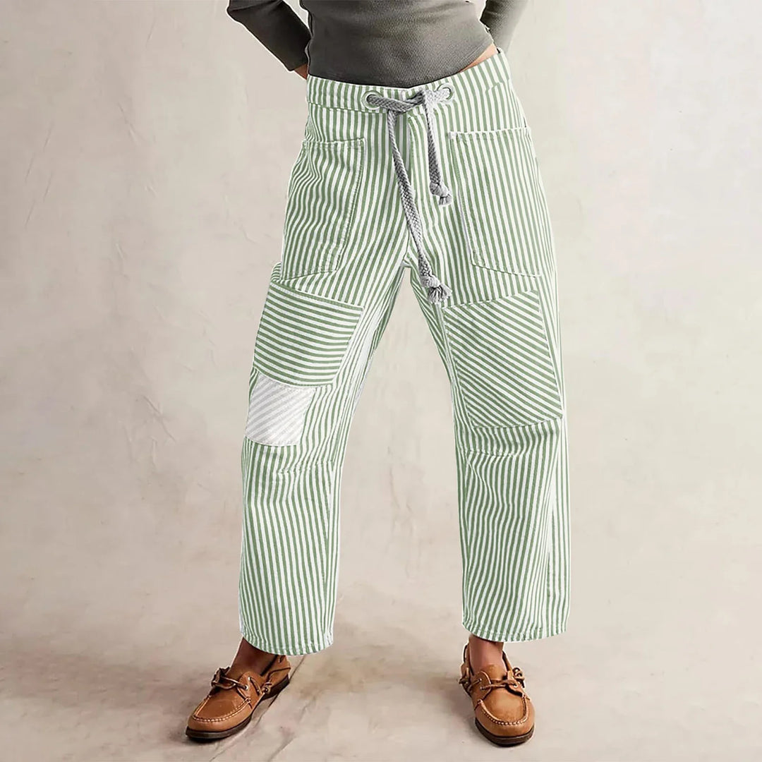 Olivia Bennet | Stripe Pant for Women in Soft Fabric, Relaxed Fit, Blue