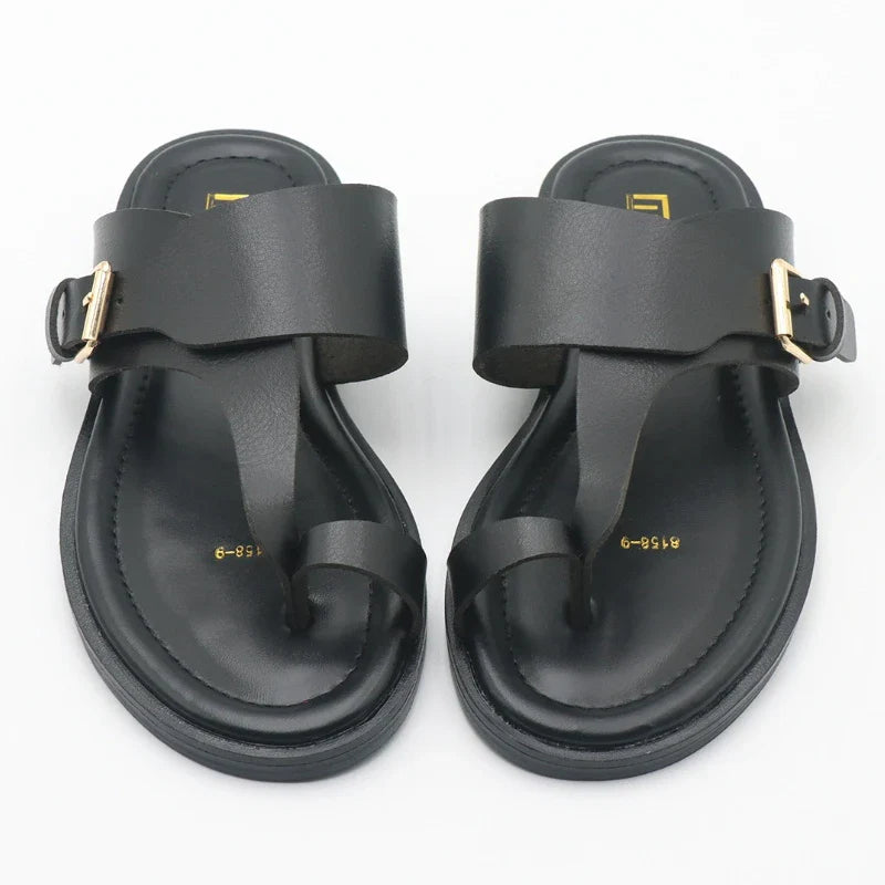Olivia Bennet | Leather Buckle Sandal for Women in Natural Color