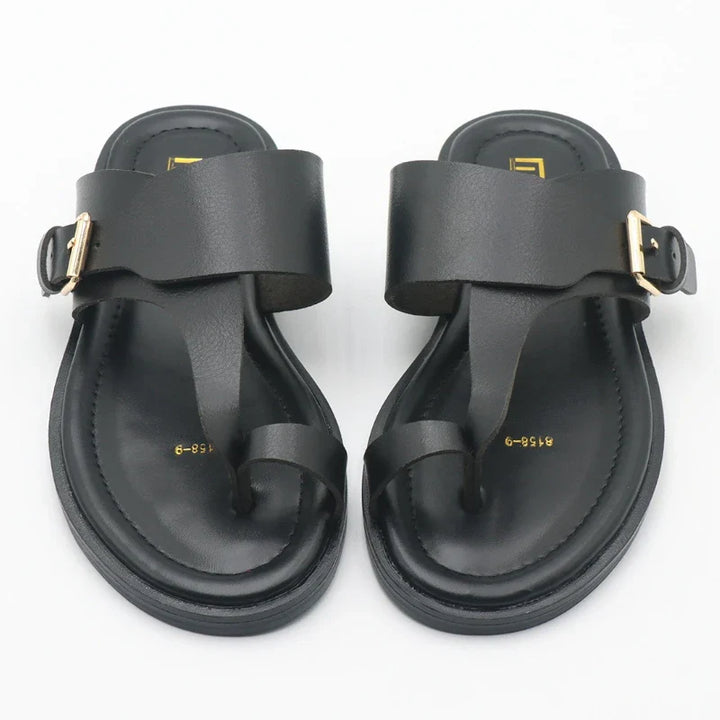 Olivia Bennet | Leather Buckle Sandal for Women in Natural Color