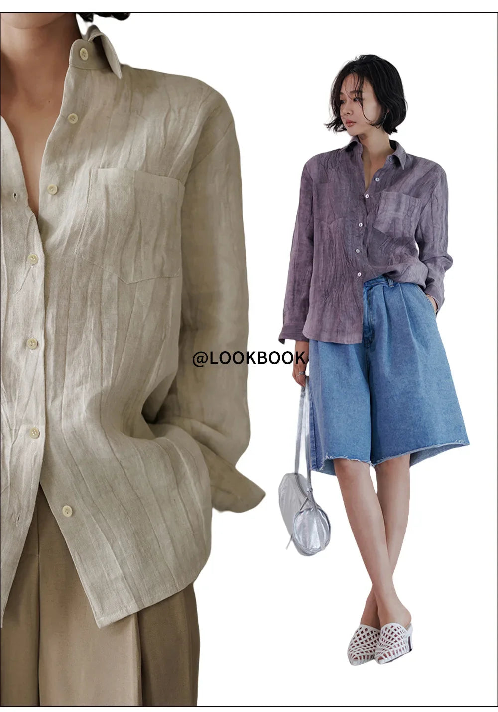 Olivia Bennet | Pleated Linen Button Shirt