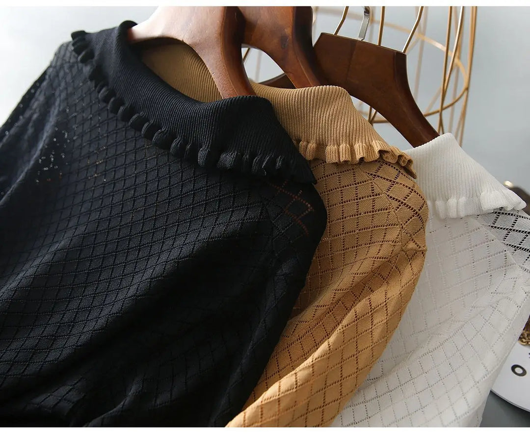 Olivia Bennet | Diamond Knit Top for Women in Natural Color