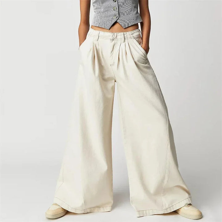 Olivia Bennet | Pleated Wide-Leg Jeans for Women in Denim