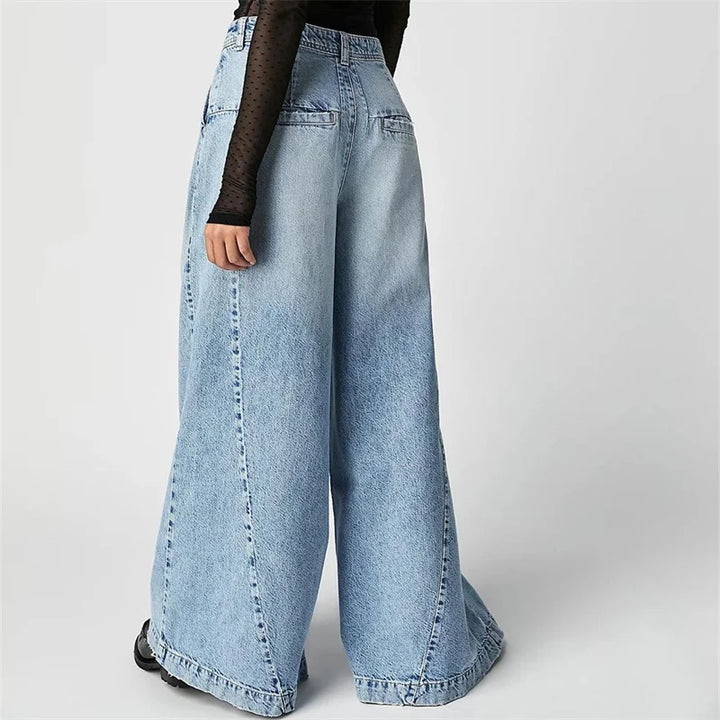 Olivia Bennet | Pleated Wide-Leg Jeans for Women in Denim