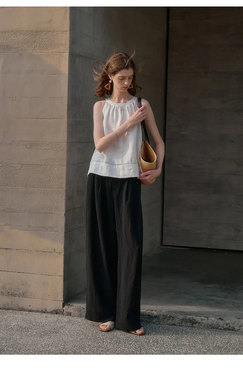 Olivia Bennet | Pleated Wide Leg Linen Pant