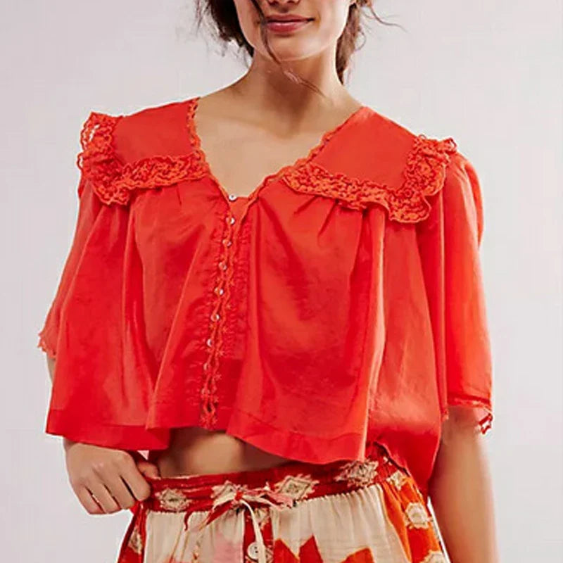 Olivia Bennet | Ruffle Blouse for Women in White Cotton