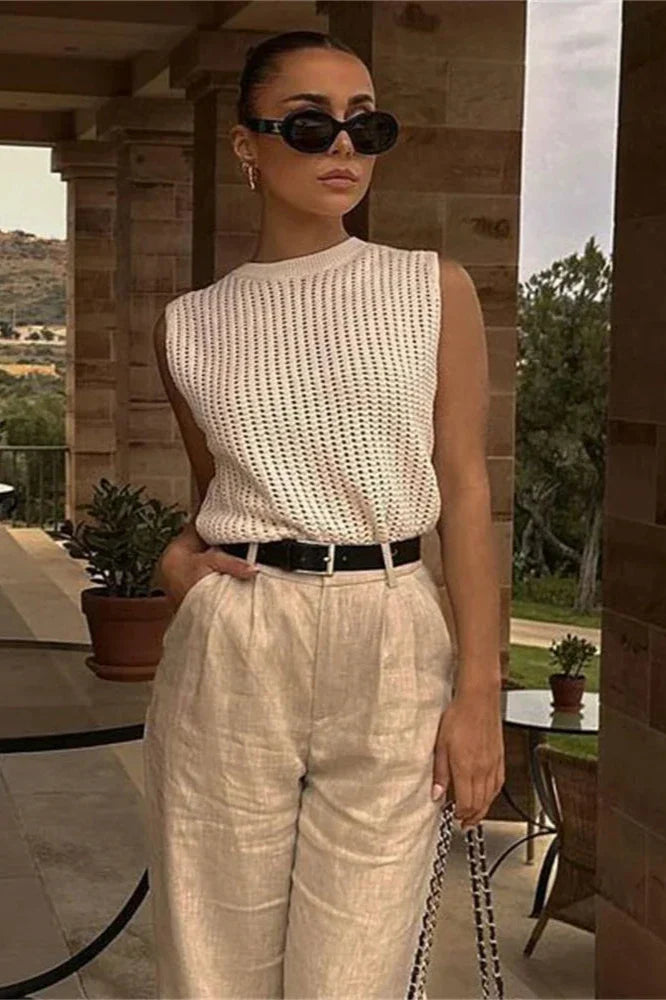 Olivia Bennet | Hollow Knit Tank for Women in Natural Color