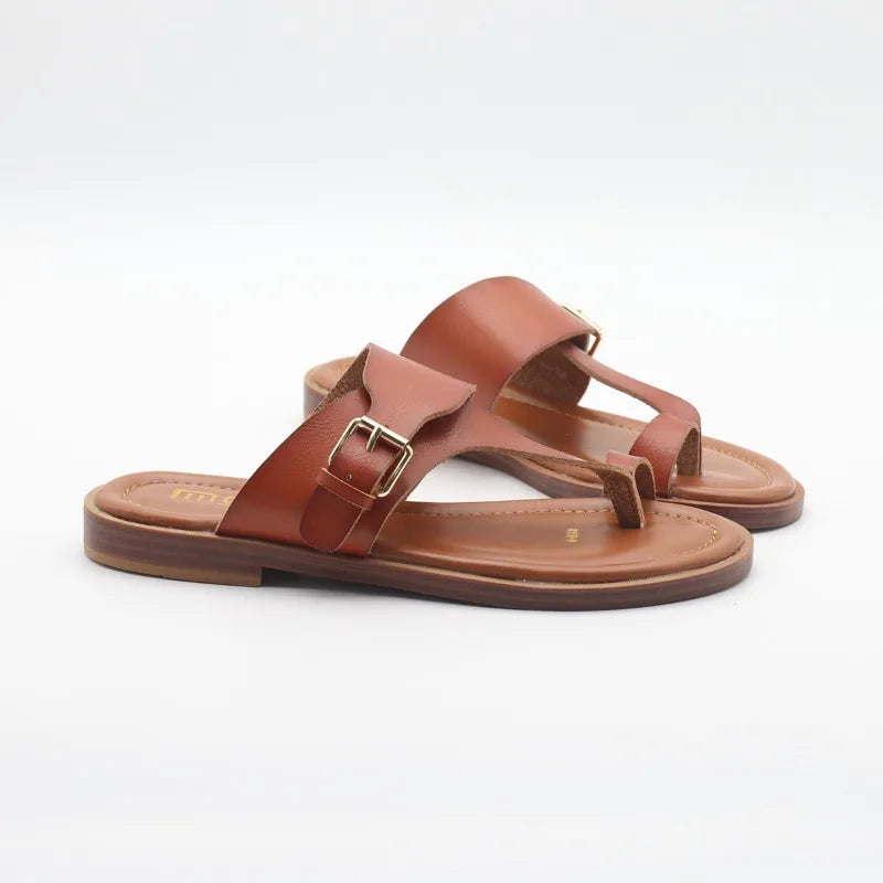 Olivia Bennet | Leather Buckle Sandal for Women in Natural Color