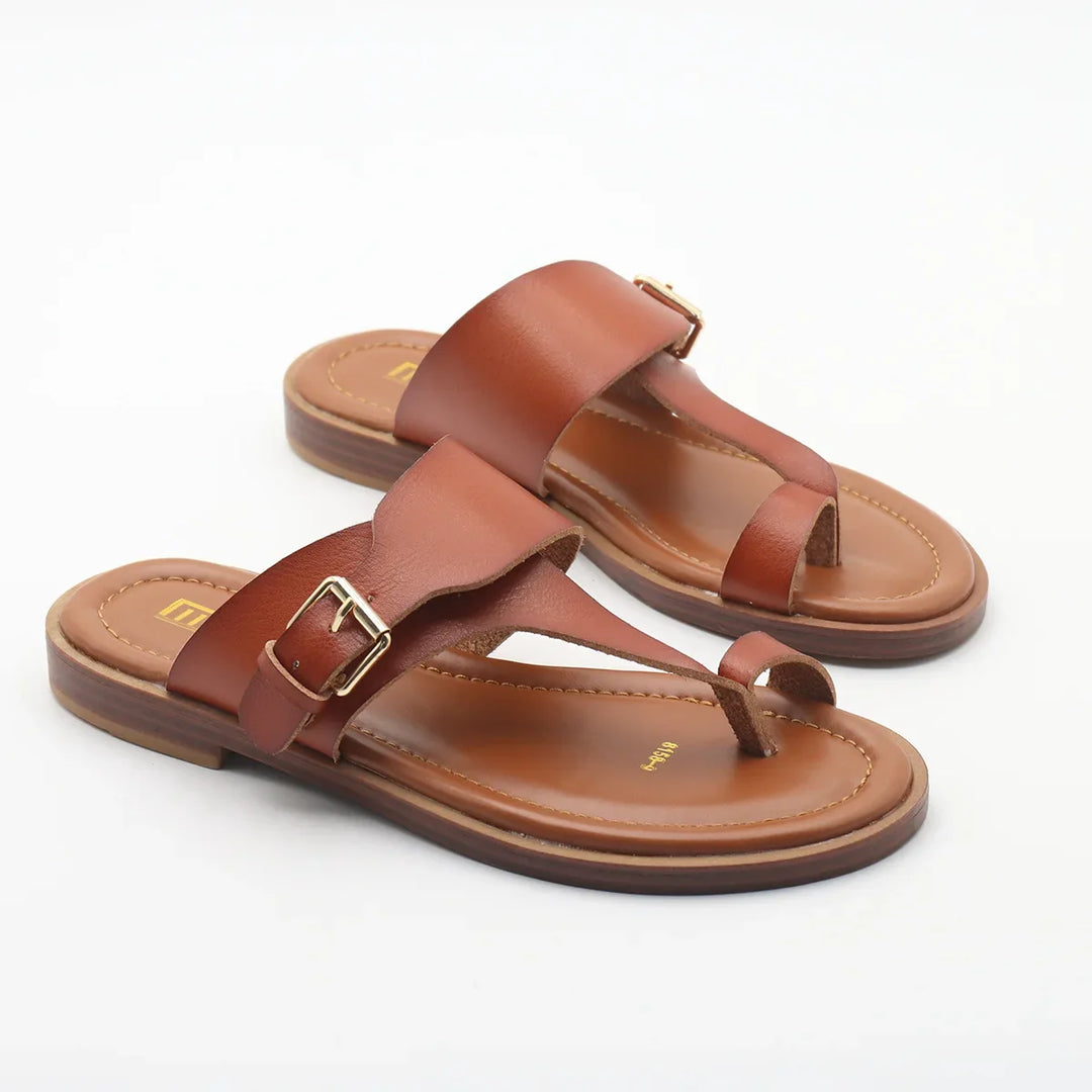 Olivia Bennet | Leather Buckle Sandal for Women in Natural Color