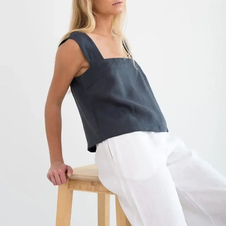 Olivia Bennet | Square Neck Linen Crop Tank