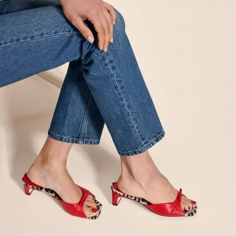Olivia Bennet | Check-In Heel Mules for Women in Black Plaid