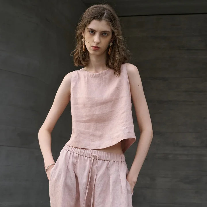 Olivia Bennet | Asymmetric Linen Crop Top