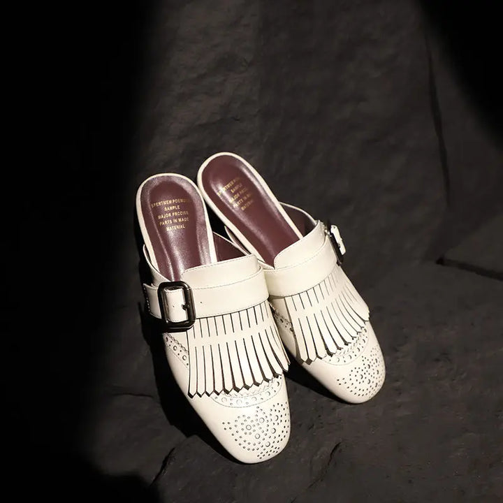 Olivia Bennet | Fringe Leather Loafers for Women