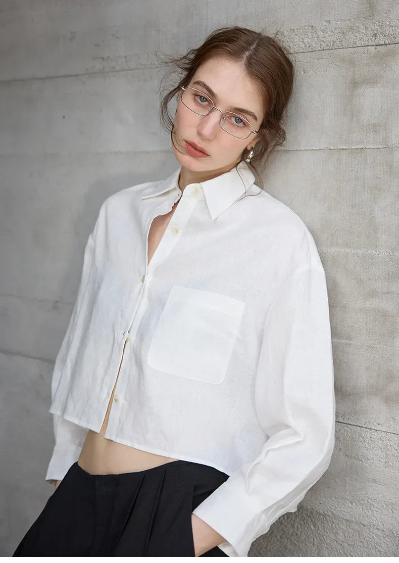 Olivia Bennet | Cropped Long Sleeve Linen Shirt