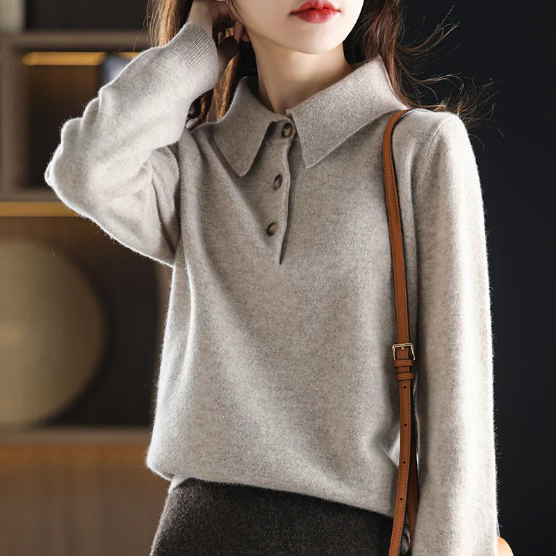 Olivia Bennet | Wool Polo Sweater for Women in Classic Fit, Navy