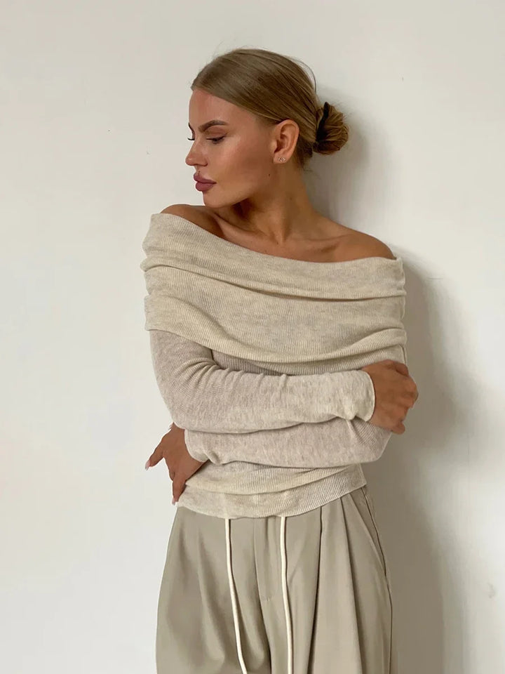 Olivia Bennet | Off-Shoulder Knit Top for Women in Natural Color