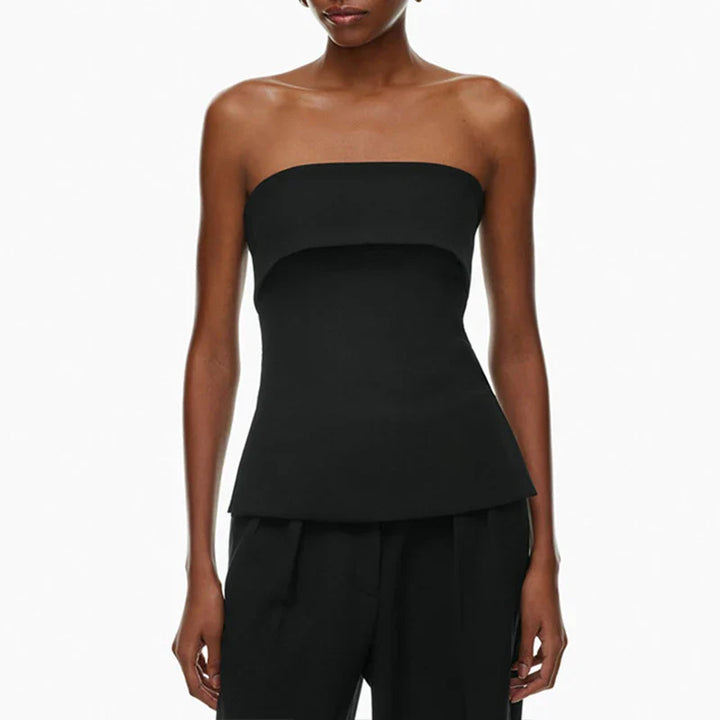 Olivia Bennet | Linen Strapless Tube Crop Top for Women
