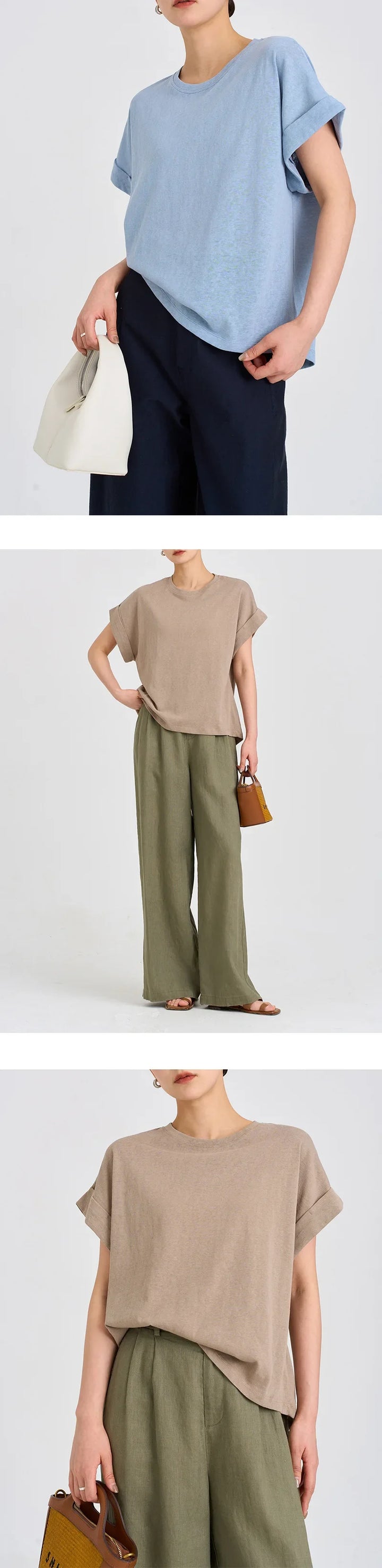 Olivia Bennet | Oversized Tee for Women in Soft Cotton with Rolled Cuff in White