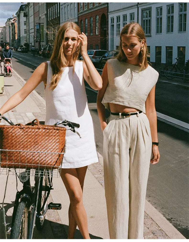Olivia Bennet | Crop Linen Top for Women in Natural Color