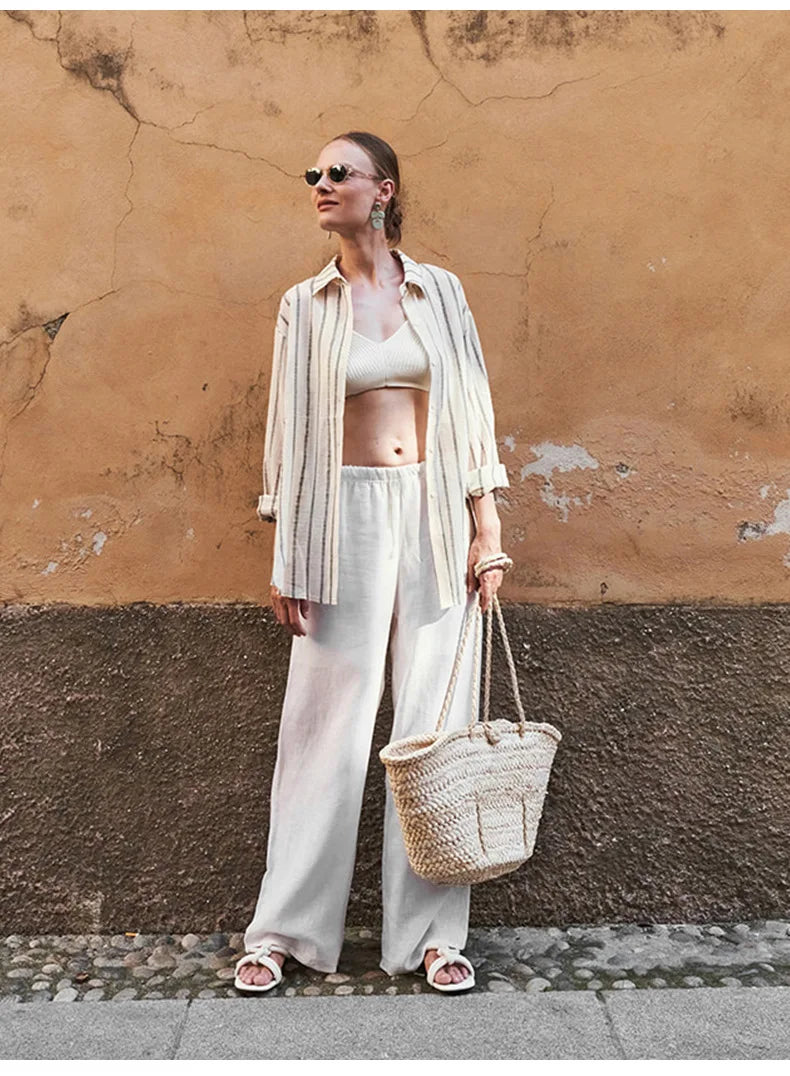 Olivia Bennet | Wide Leg Linen Pant for Women in Natural Color