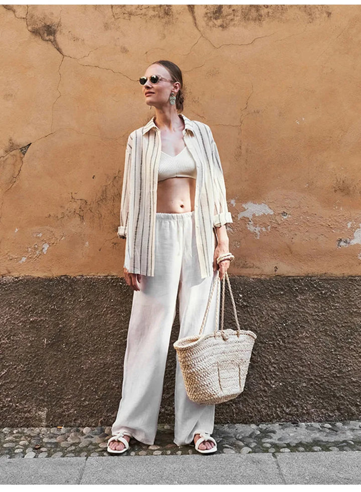 Olivia Bennet | Wide Leg Linen Pant for Women in Natural Color
