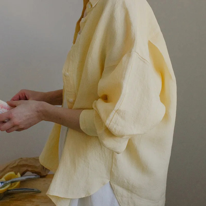 Olivia Bennet | Linen Shirt for Women in White with Slit Hem