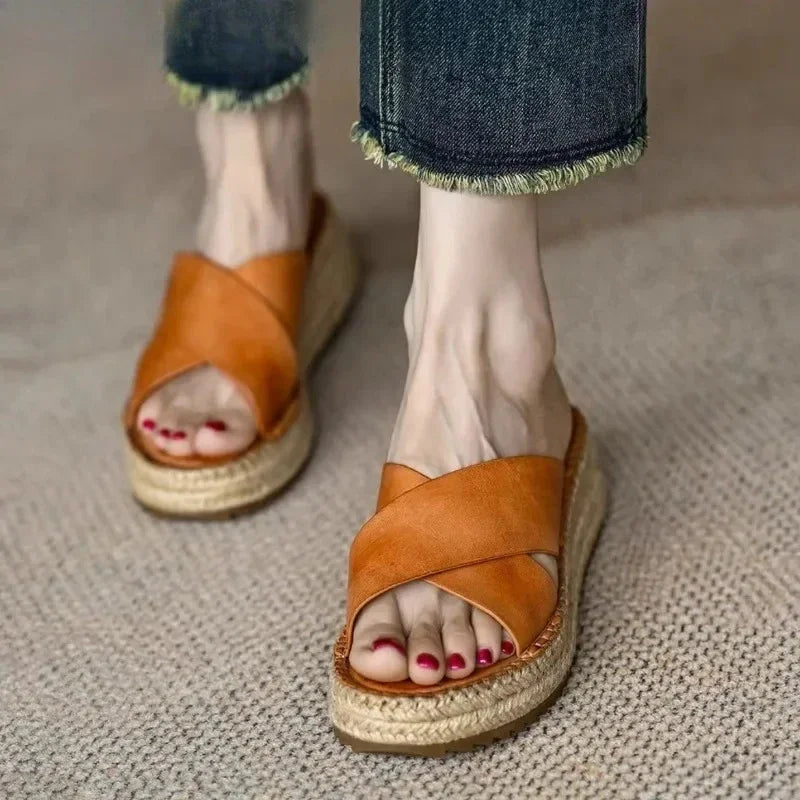 Olivia Bennet | Woven Leather Platform Sandals for Women