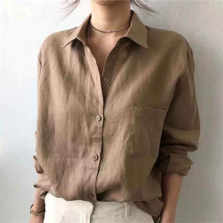 Olivia Bennet | Soft Linen Open Collar Shirt