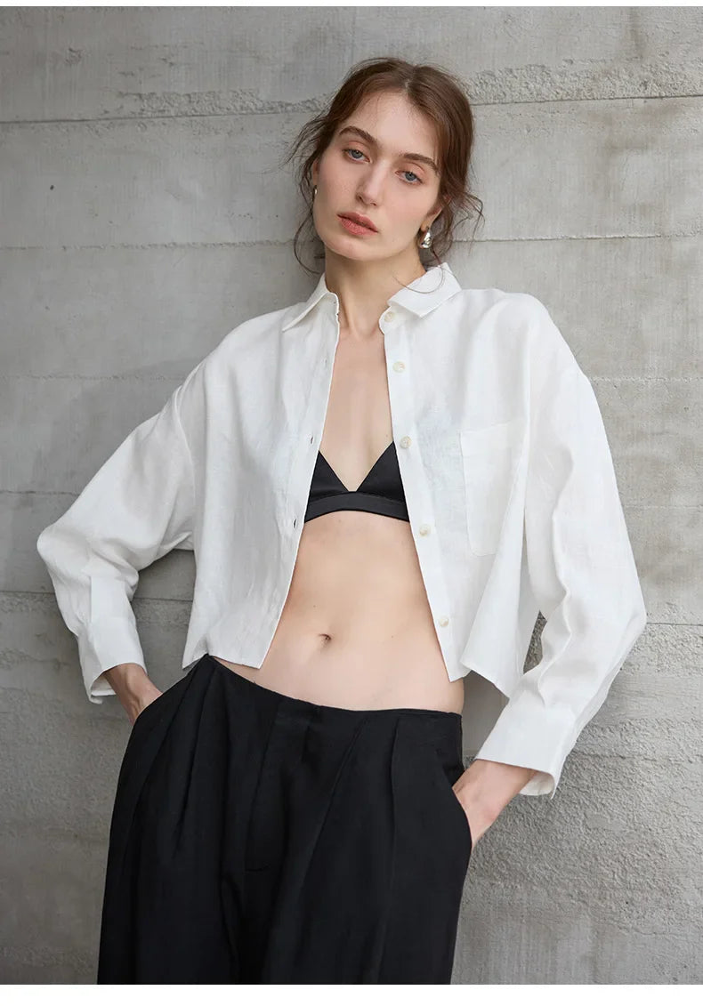 Olivia Bennet | Cropped Long Sleeve Linen Shirt
