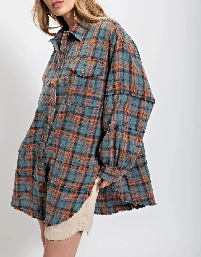 Olivia Bennet | Plaid Flannel Shirt for Women in Green