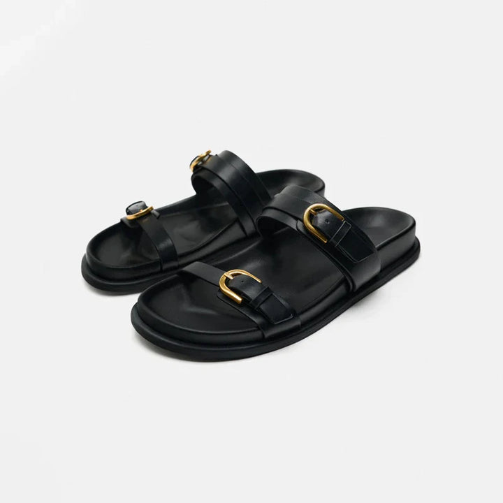 Olivia Bennet | Leather Slides for Women in Black