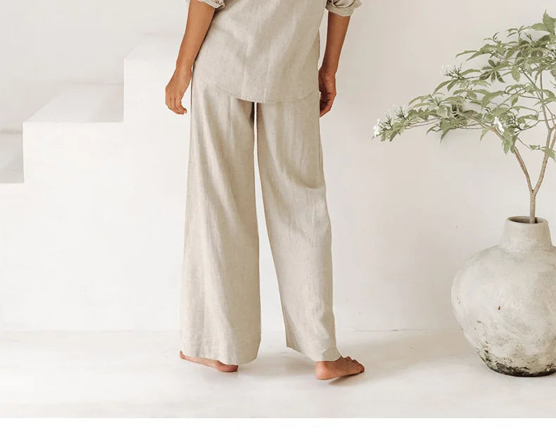 Olivia Bennet | Linen Wide Leg Pant for Women in Ruffle Style