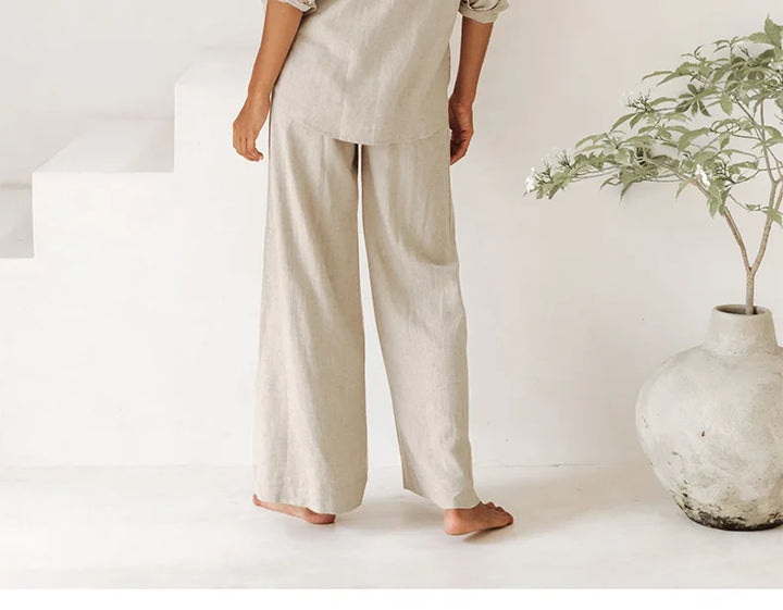 Olivia Bennet | Linen Wide Leg Pant for Women in Ruffle Style