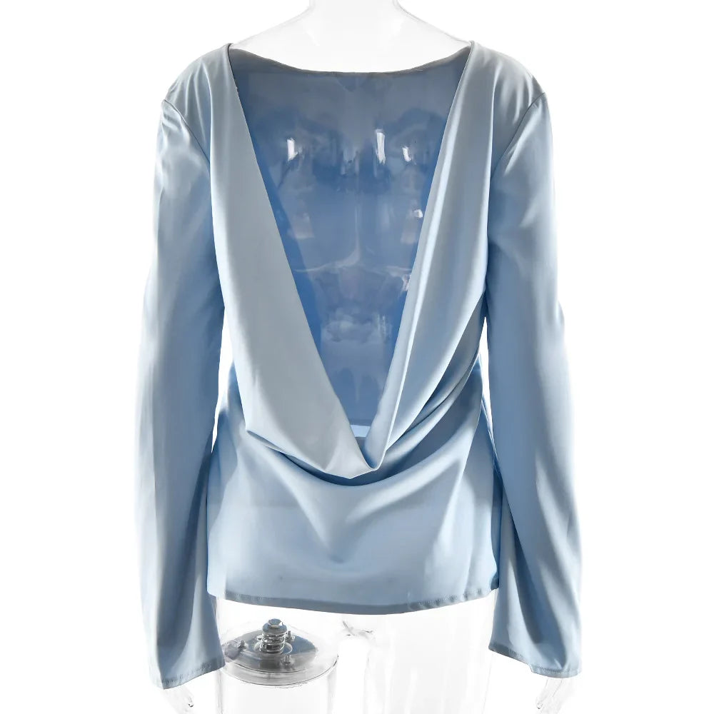 Olivia Bennet | Satin Long Sleeve Bell Cuff Top for Women