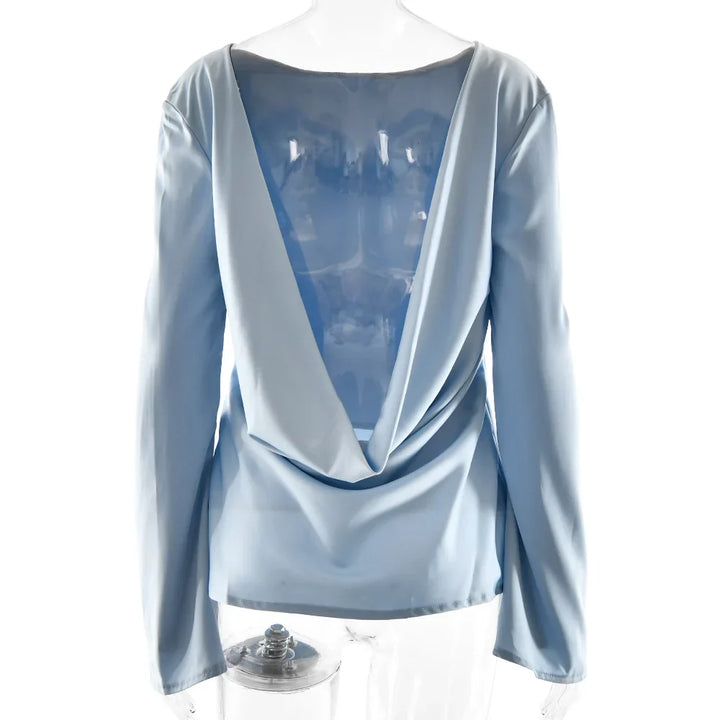 Olivia Bennet | Satin Long Sleeve Bell Cuff Top for Women