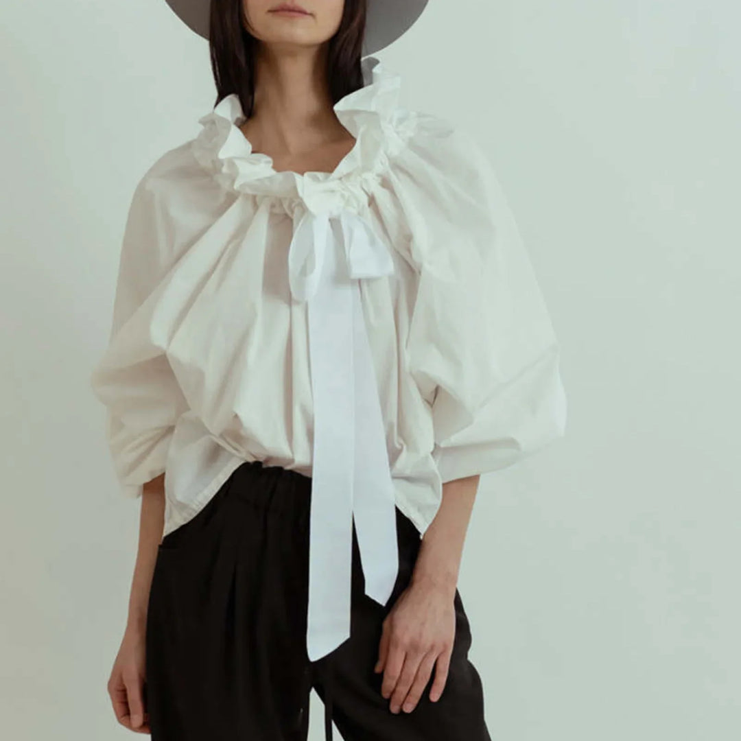 Olivia Bennet | Puffed Cotton Blouse for Women in White