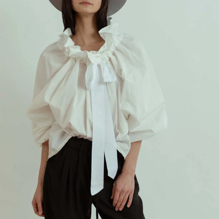 Olivia Bennet | Puffed Cotton Blouse for Women in White