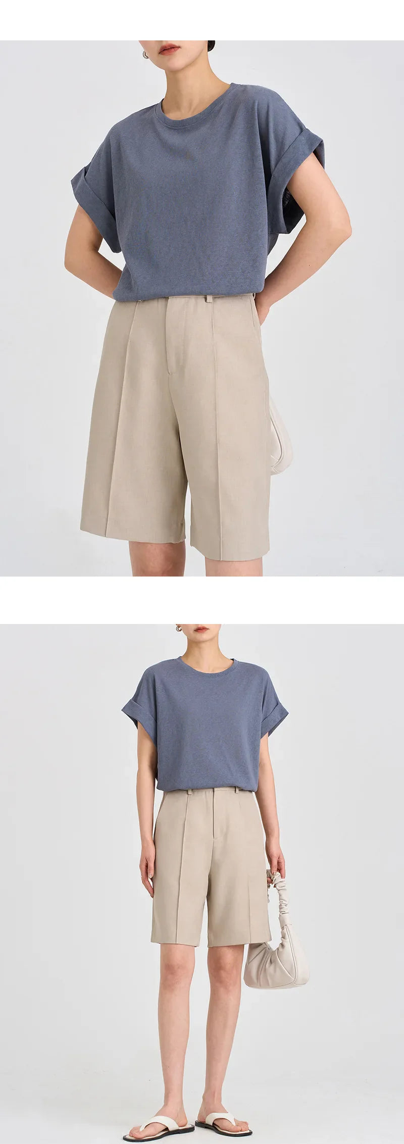 Olivia Bennet | Oversized Tee for Women in Soft Cotton with Rolled Cuff in White