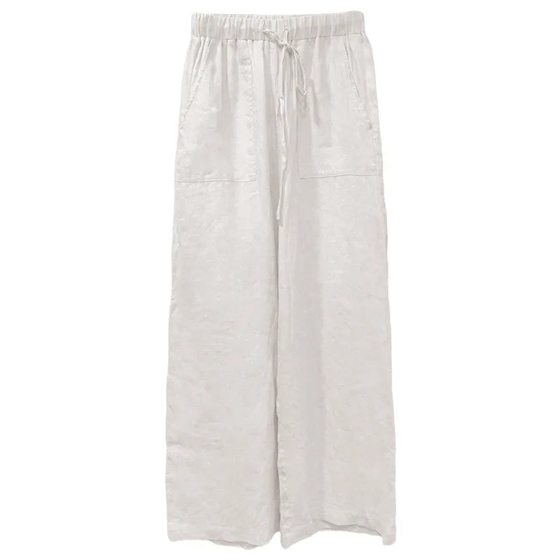Olivia Bennet | Drawstring Straight Linen Pant for Women in Natural