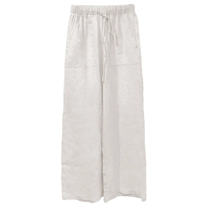Olivia Bennet | Drawstring Straight Linen Pant for Women in Natural
