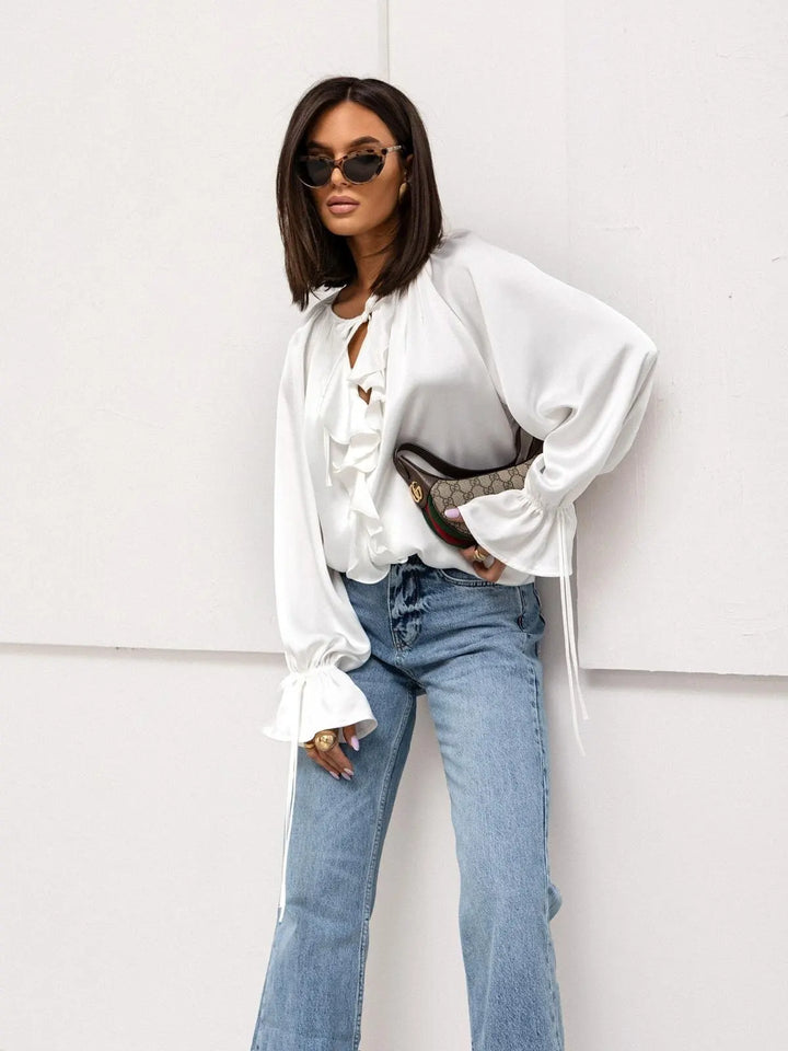 Olivia Bennet | Satin Ruffle Blouse for Women