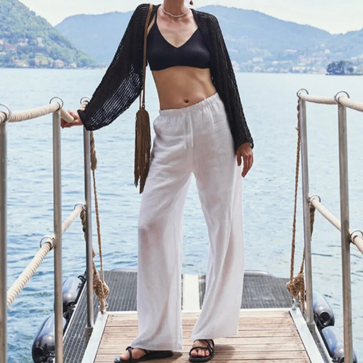 Olivia Bennet | Wide Leg Linen Pant for Women in Natural Color