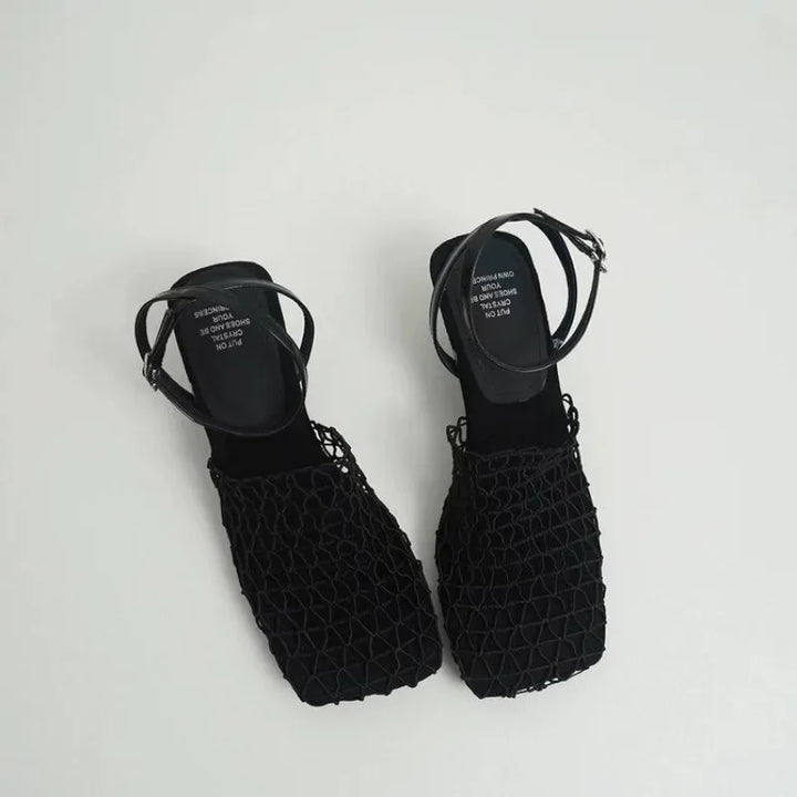 Olivia Bennet | Mesh Weave Heels for Women in Black