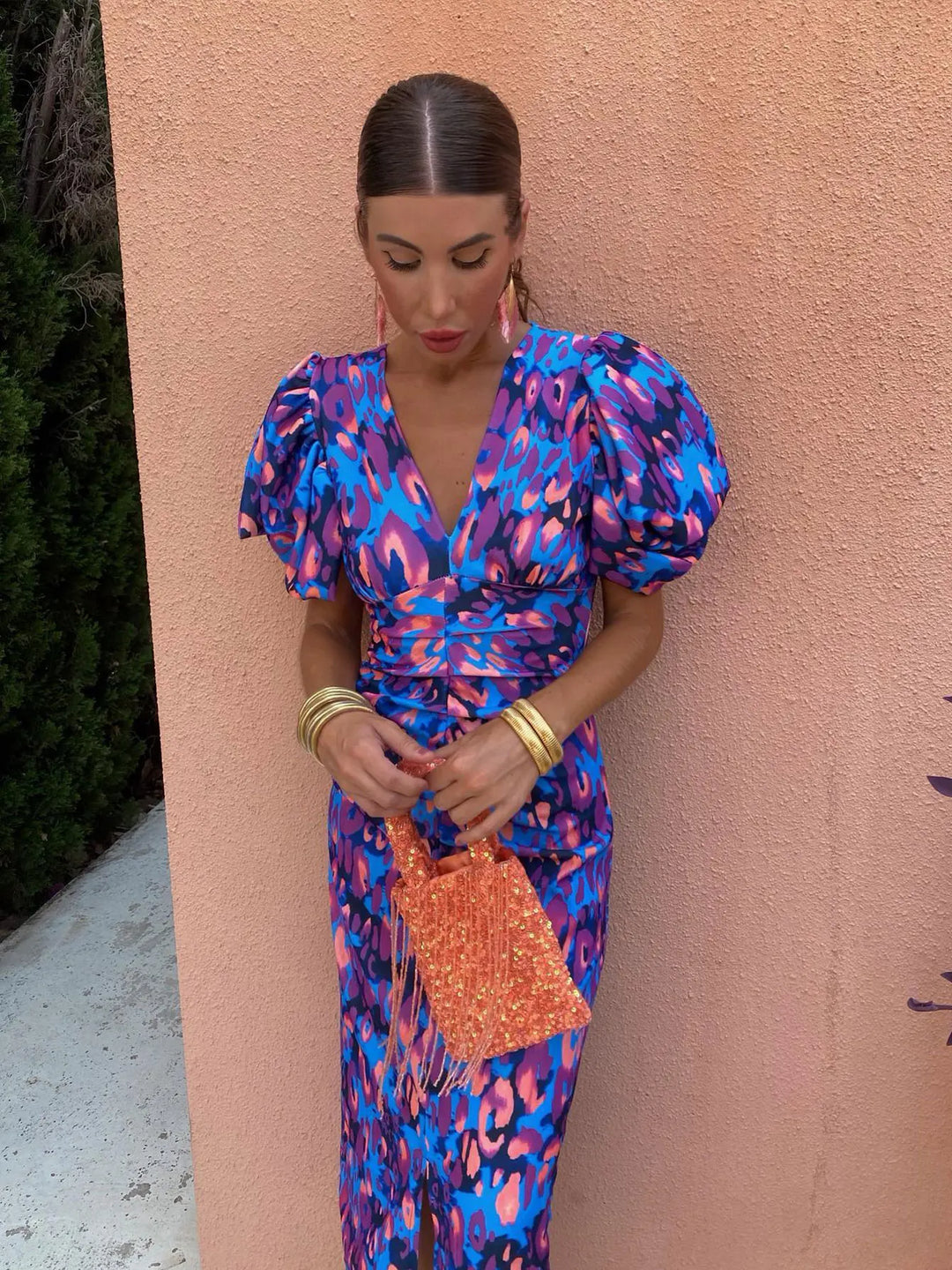Women’s Summer Printed Puff Sleeve Midi Dress