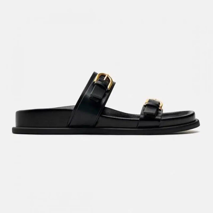 Olivia Bennet | Leather Slides for Women in Black