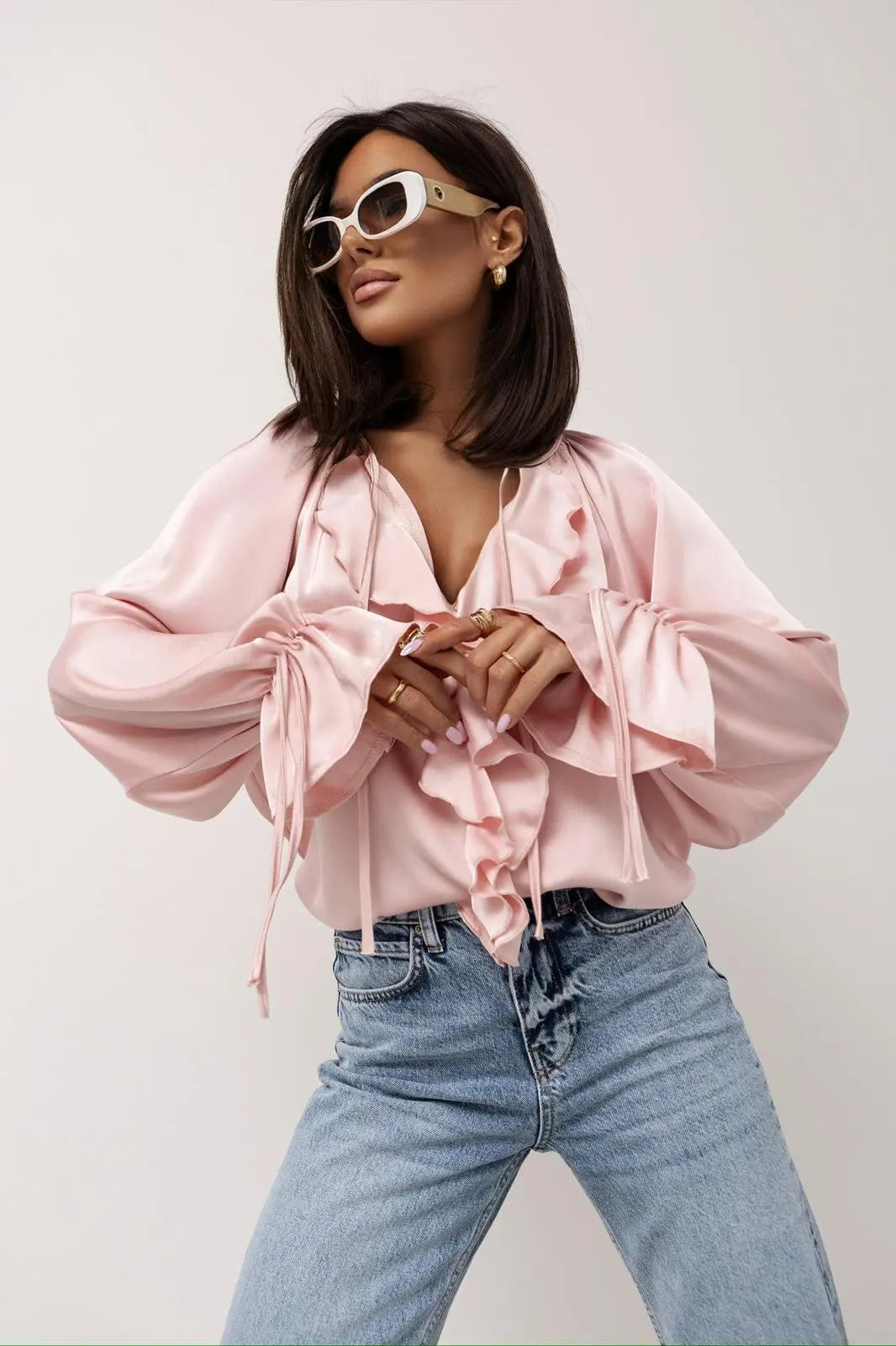 Olivia Bennet | Satin Ruffle Blouse for Women