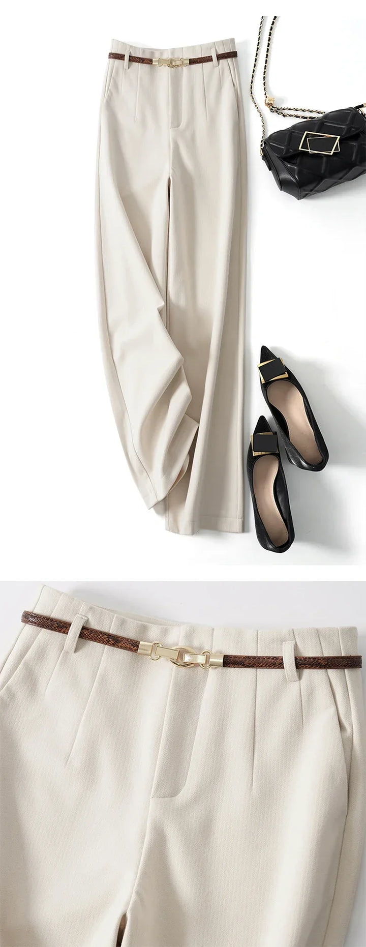 Olivia Bennet | Wide Leg Wool Trousers for Women in Black
