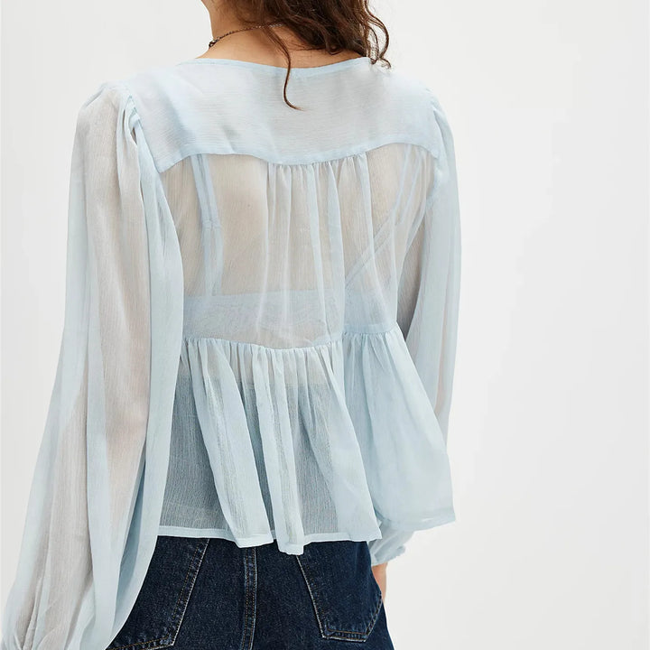Olivia Bennet | Chiffon Tie Blouse for Women in Soft White