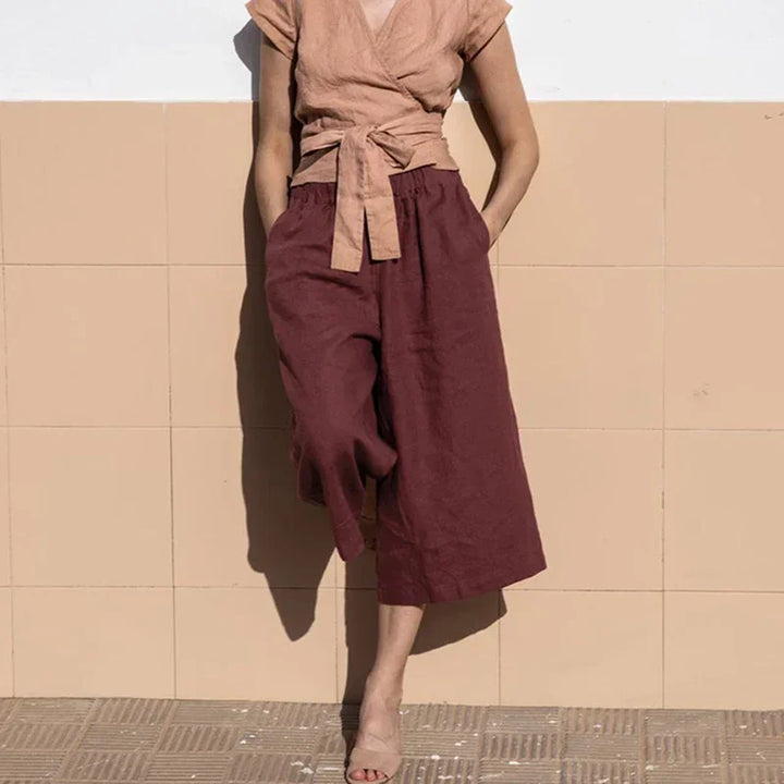 Olivia Bennet | Wide Leg Linen Pant for Women in Natural